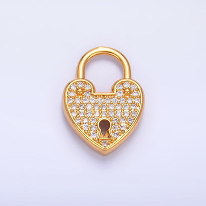 24K Gold Filled Micro Paved CZ Filigree Heart Padlock Findings | Z1030
