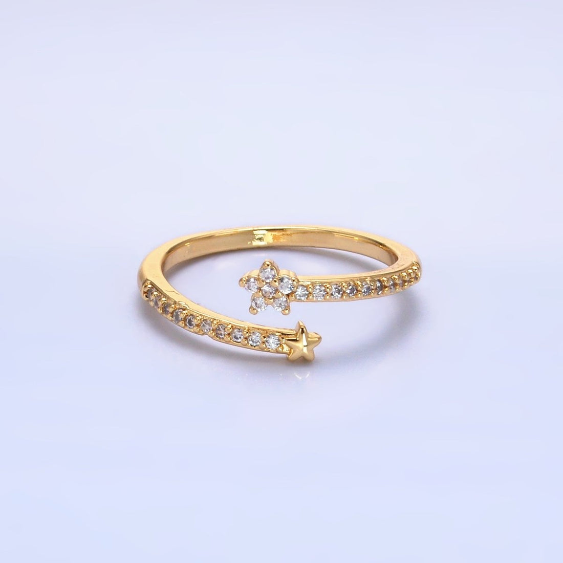 24K Gold Filled Micro Paved CZ Flower Celestial Star Claw Ring | O825
