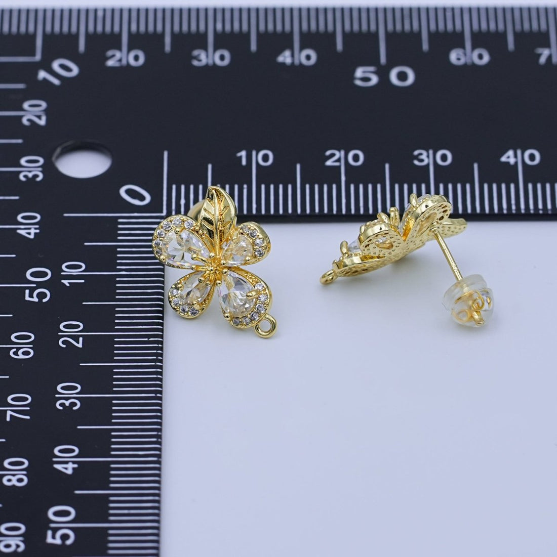 24K Gold Filled Micro Paved CZ Flower Drop Stud Earrings | Z1263