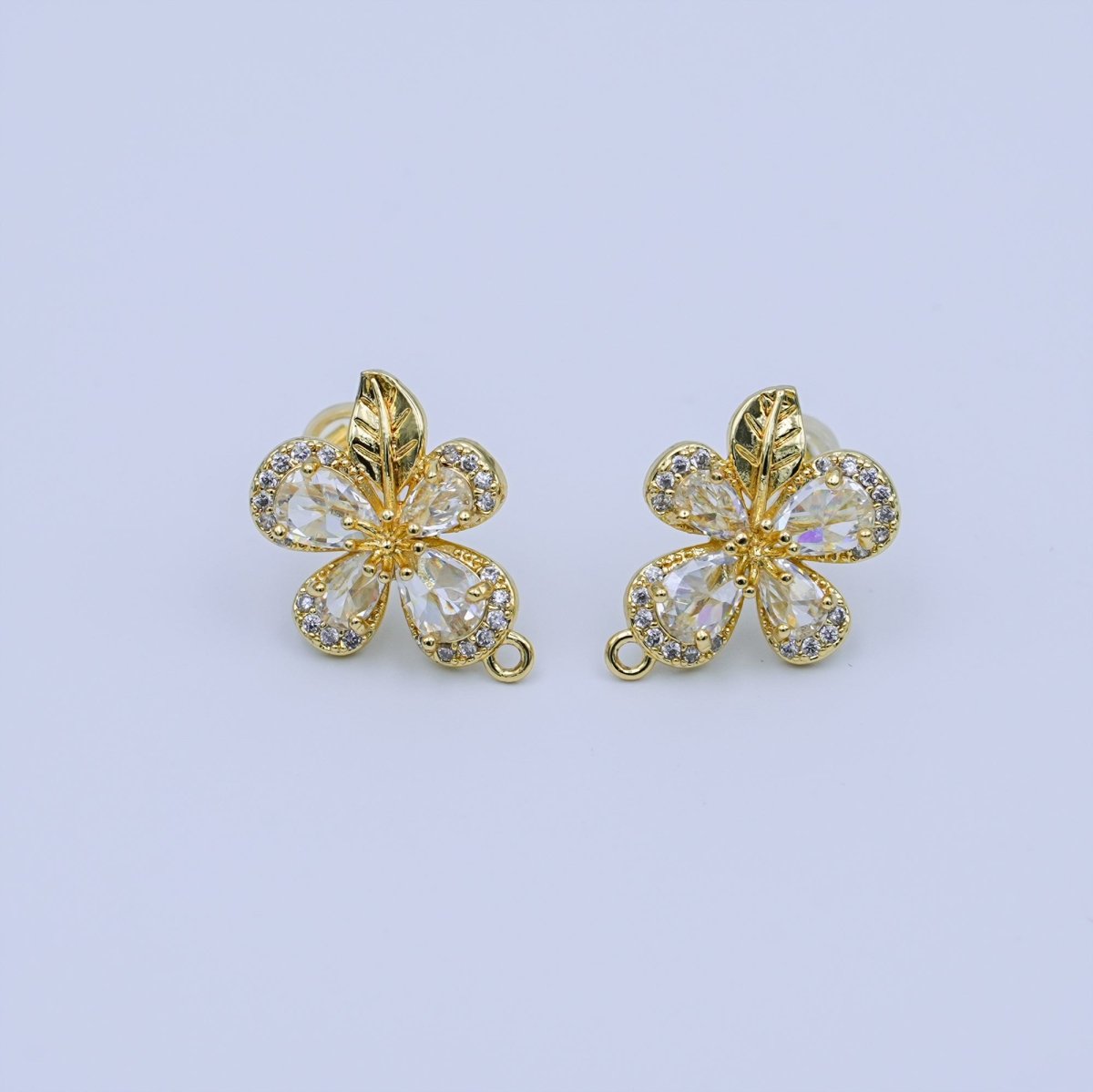 24K Gold Filled Micro Paved CZ Flower Drop Stud Earrings | Z1263