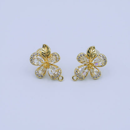 24K Gold Filled Micro Paved CZ Flower Drop Stud Earrings | Z1263