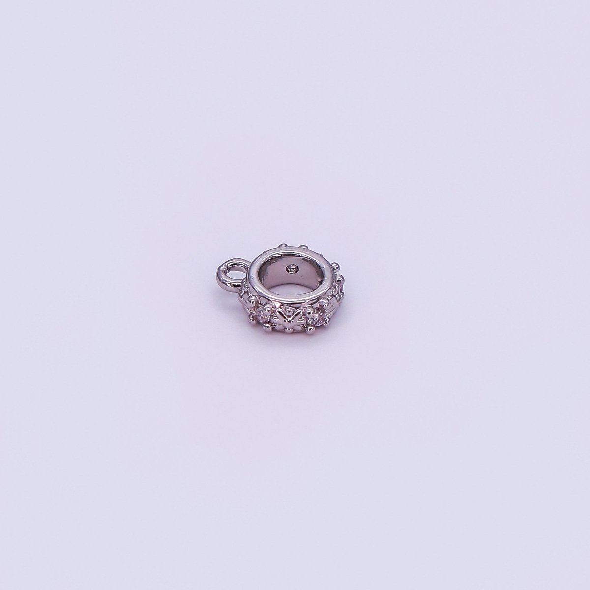 24K Gold Filled Micro Paved CZ Flower Round Floral Bead Spacer in Silver &amp; Gold | Z1281