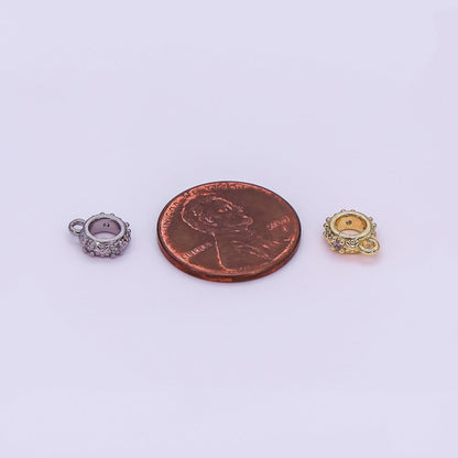 24K Gold Filled Micro Paved CZ Flower Round Floral Bead Spacer in Silver &amp; Gold | Z1281