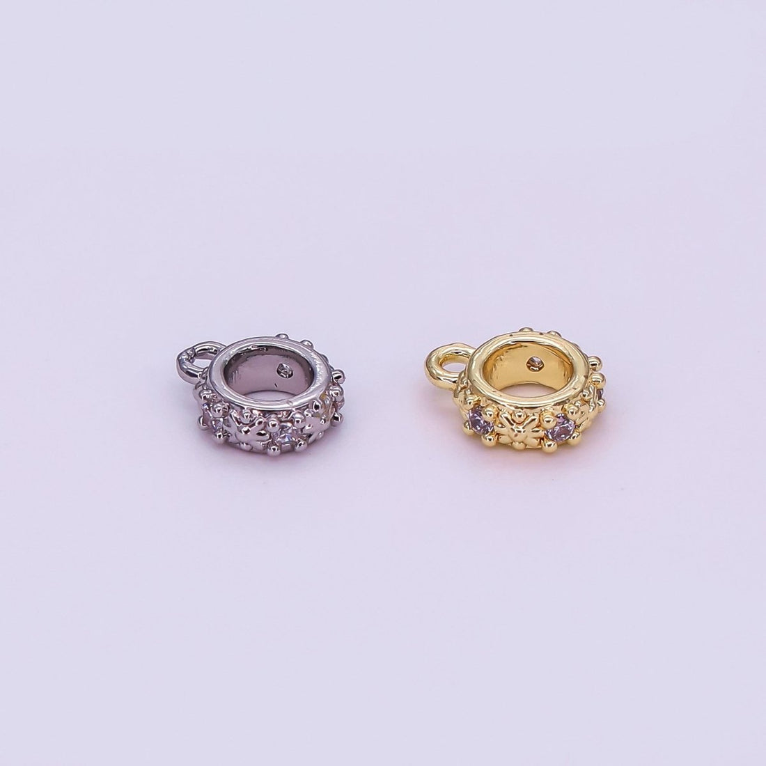 24K Gold Filled Micro Paved CZ Flower Round Floral Bead Spacer in Silver &amp; Gold | Z1281