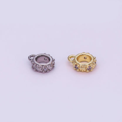 24K Gold Filled Micro Paved CZ Flower Round Floral Bead Spacer in Silver &amp; Gold | Z1281