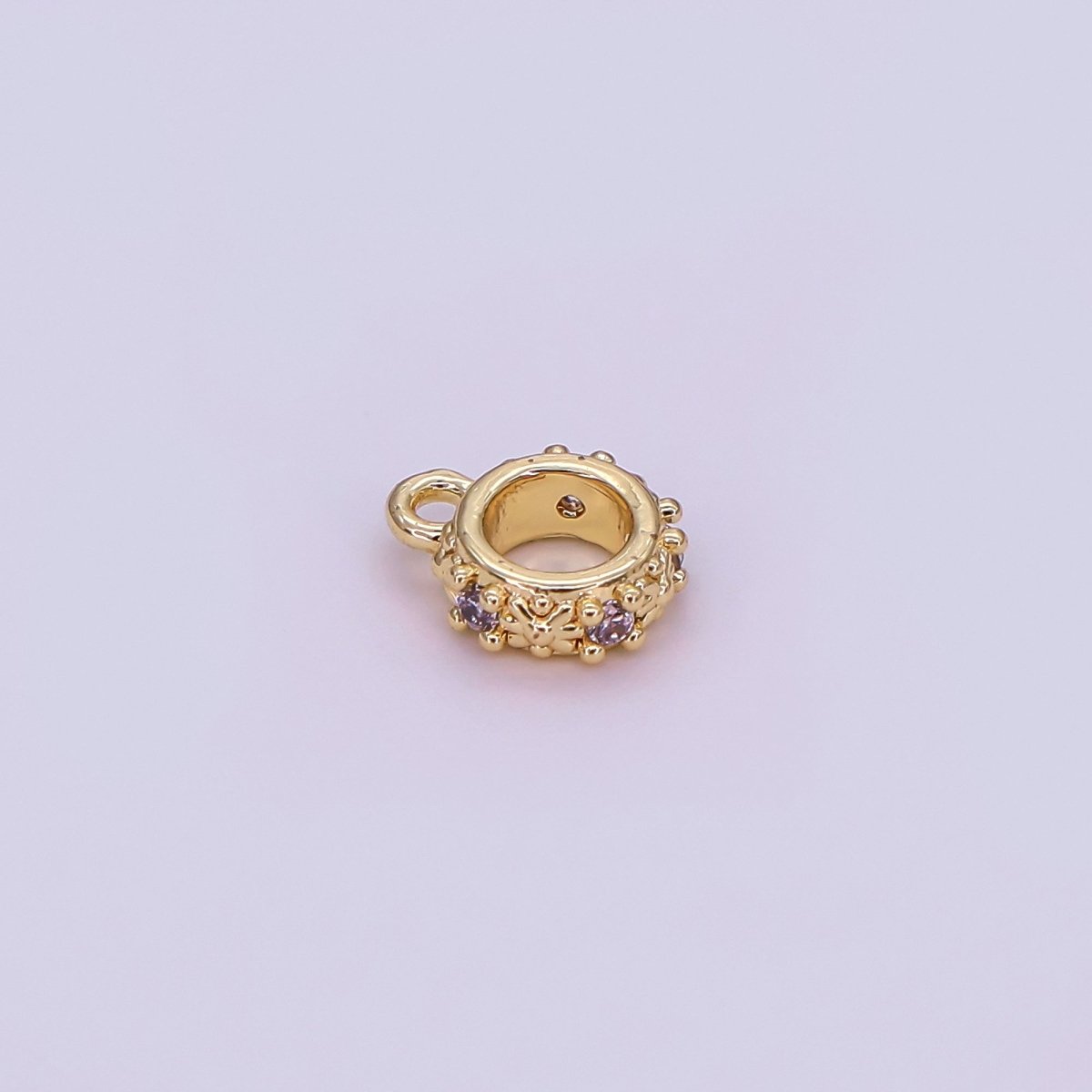 24K Gold Filled Micro Paved CZ Flower Round Floral Bead Spacer in Silver &amp; Gold | Z1281