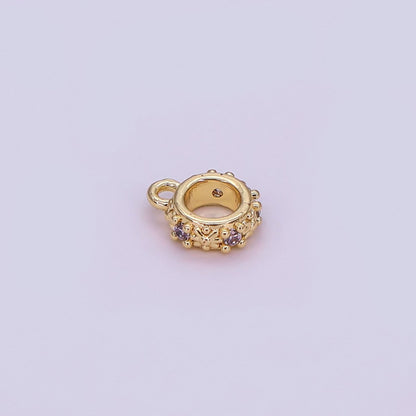 24K Gold Filled Micro Paved CZ Flower Round Floral Bead Spacer in Silver &amp; Gold | Z1281