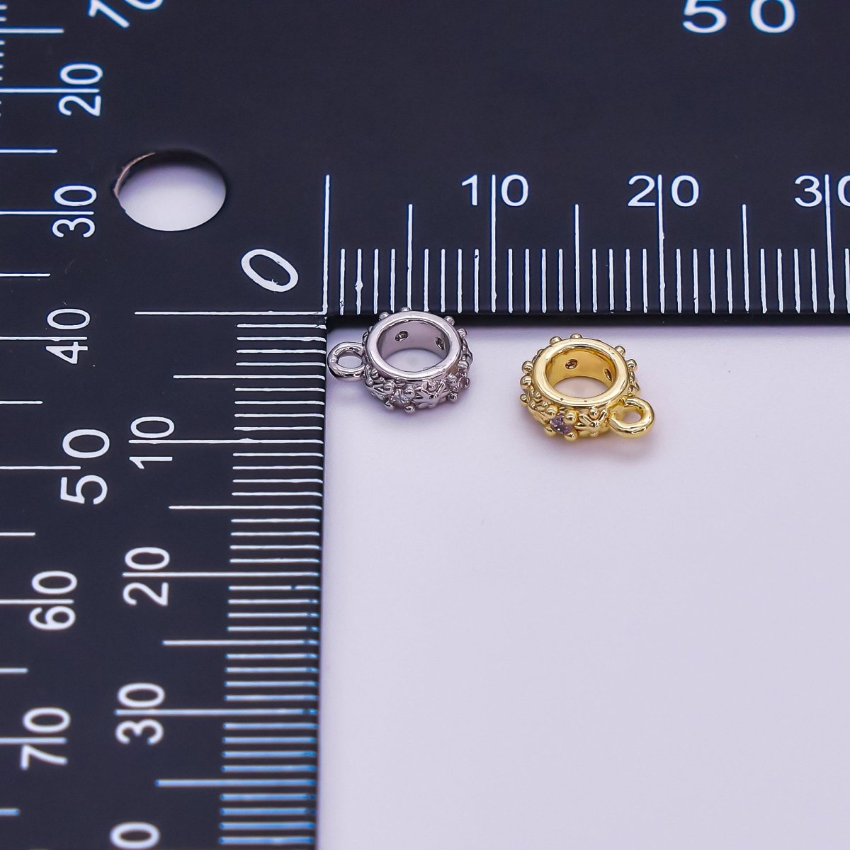 24K Gold Filled Micro Paved CZ Flower Round Floral Bead Spacer in Silver &amp; Gold | Z1281