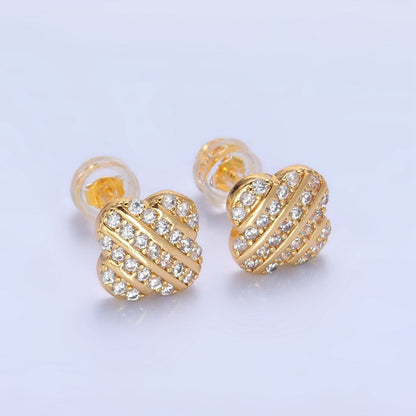 24K Gold Filled Micro Paved CZ Flower Stud Earrings | P352