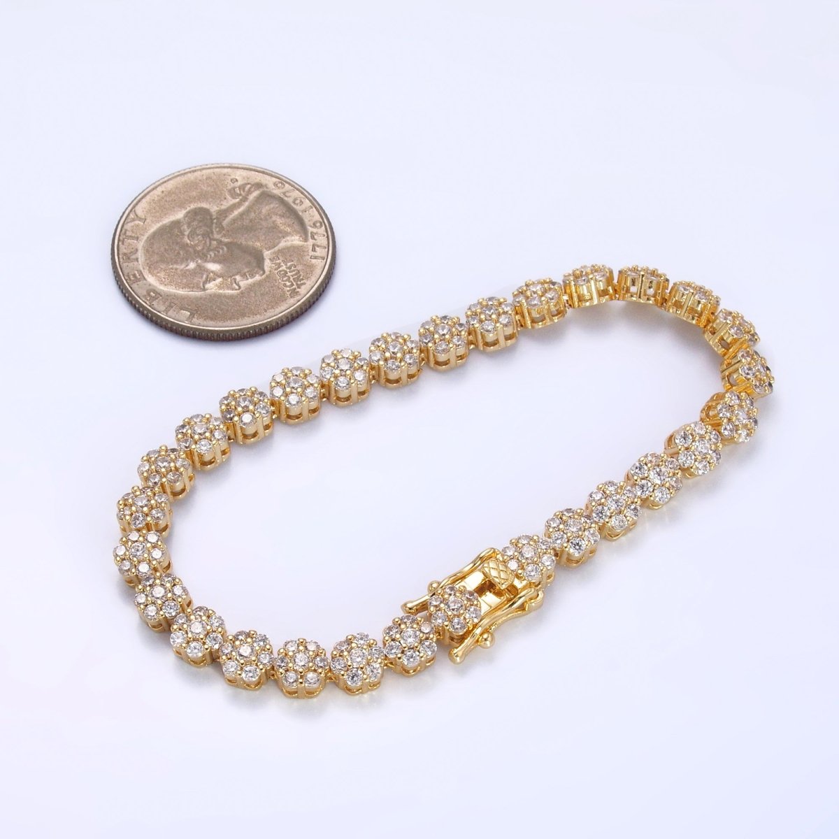 24K Gold Filled Micro Paved CZ Flower Tennis Chain Bracelet in Gold &amp; Silver | WA-3038 WA-3039