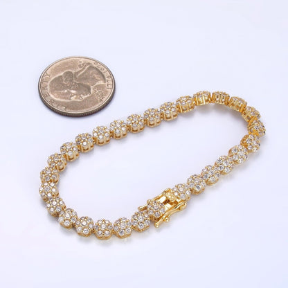 24K Gold Filled Micro Paved CZ Flower Tennis Chain Bracelet in Gold &amp; Silver | WA-3038 WA-3039
