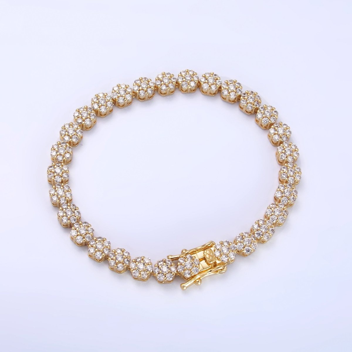 24K Gold Filled Micro Paved CZ Flower Tennis Chain Bracelet in Gold &amp; Silver | WA-3038 WA-3039