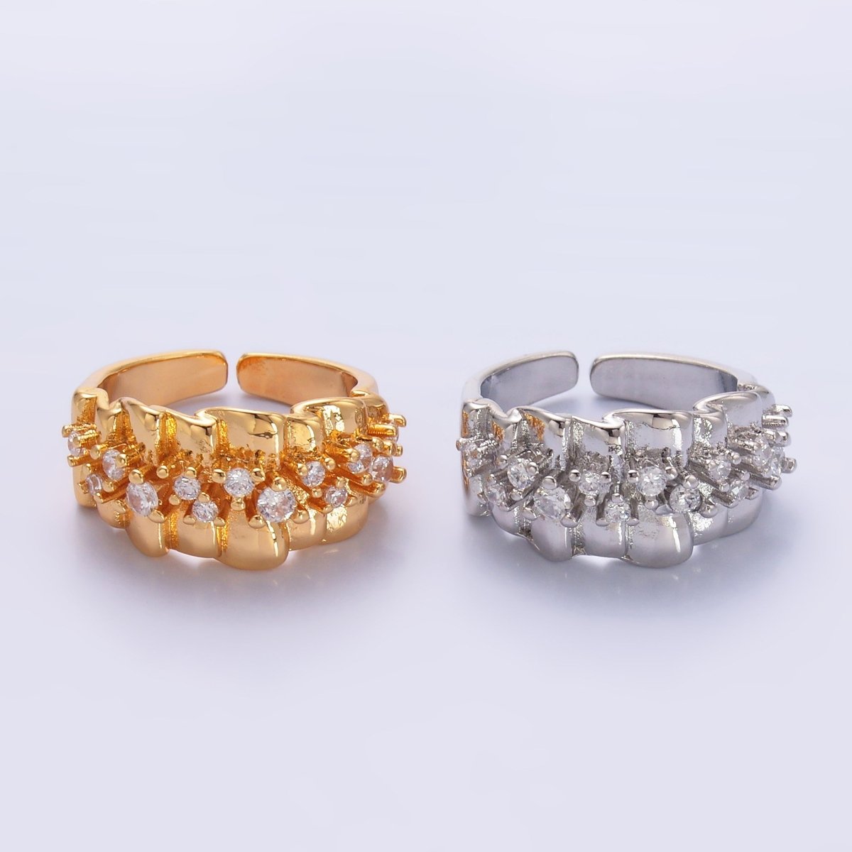 24K Gold Filled Micro Paved CZ Foil Fold Ring in Gold &amp; Silver | O443 O444
