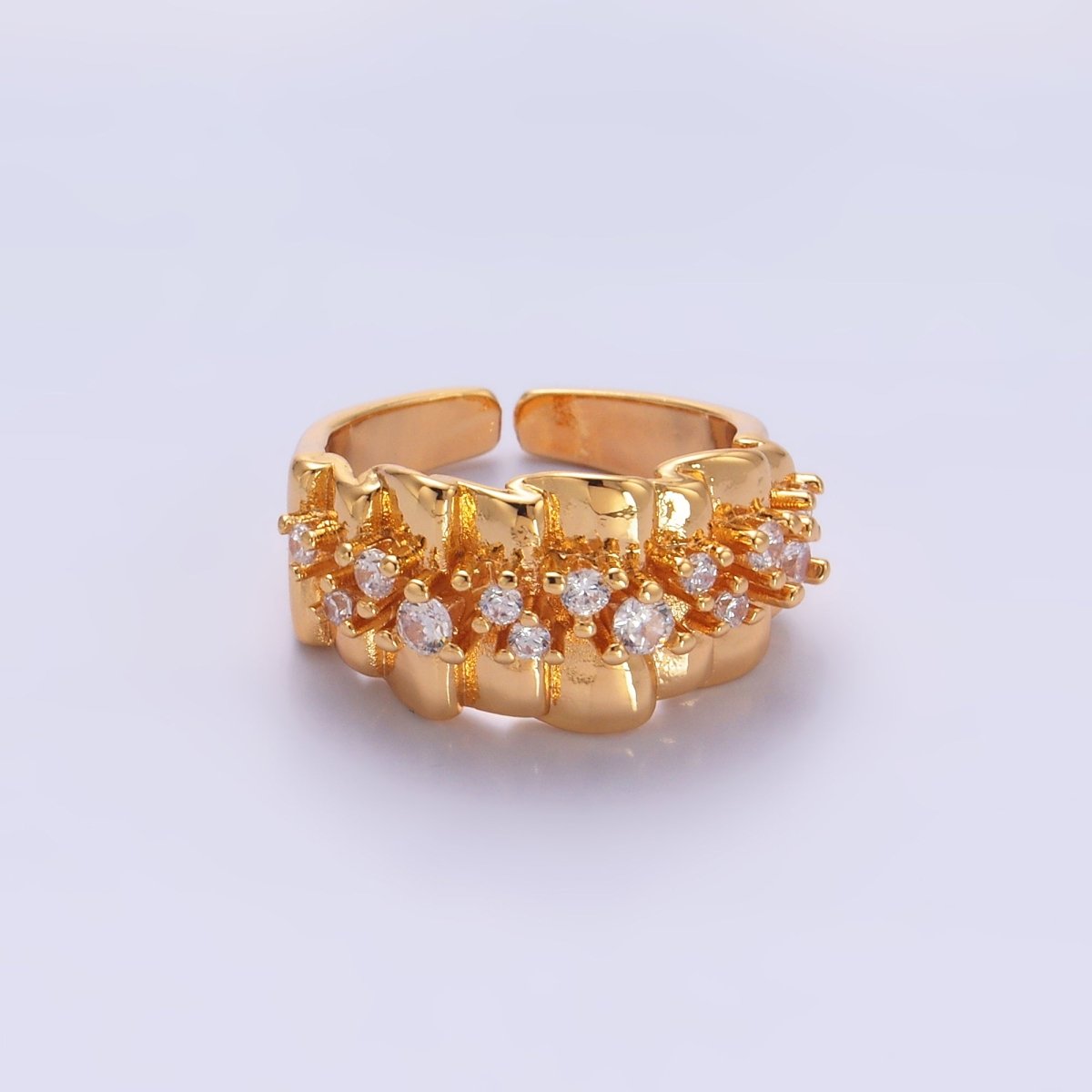 24K Gold Filled Micro Paved CZ Foil Fold Ring in Gold &amp; Silver | O443 O444