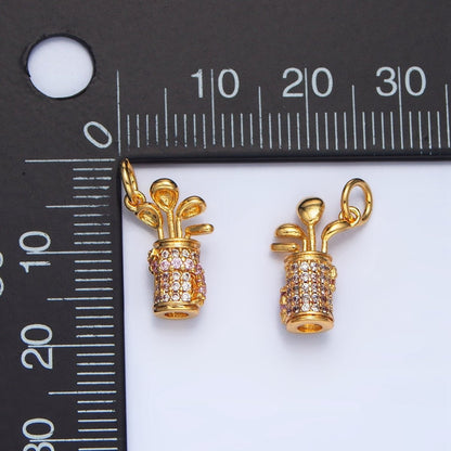 24K Gold Filled 14.5mm Micro Paved CZ Golf Club Sports Charm in Gold &amp; Silver | E370