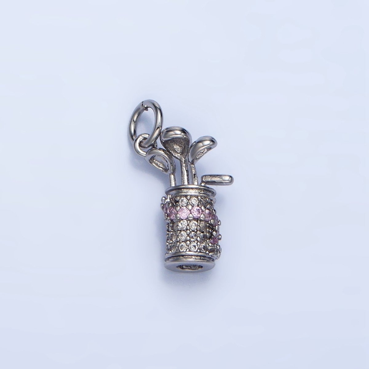 24K Gold Filled 14.5mm Micro Paved CZ Golf Club Sports Charm in Gold &amp; Silver | E370