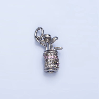 24K Gold Filled 14.5mm Micro Paved CZ Golf Club Sports Charm in Gold &amp; Silver | E370