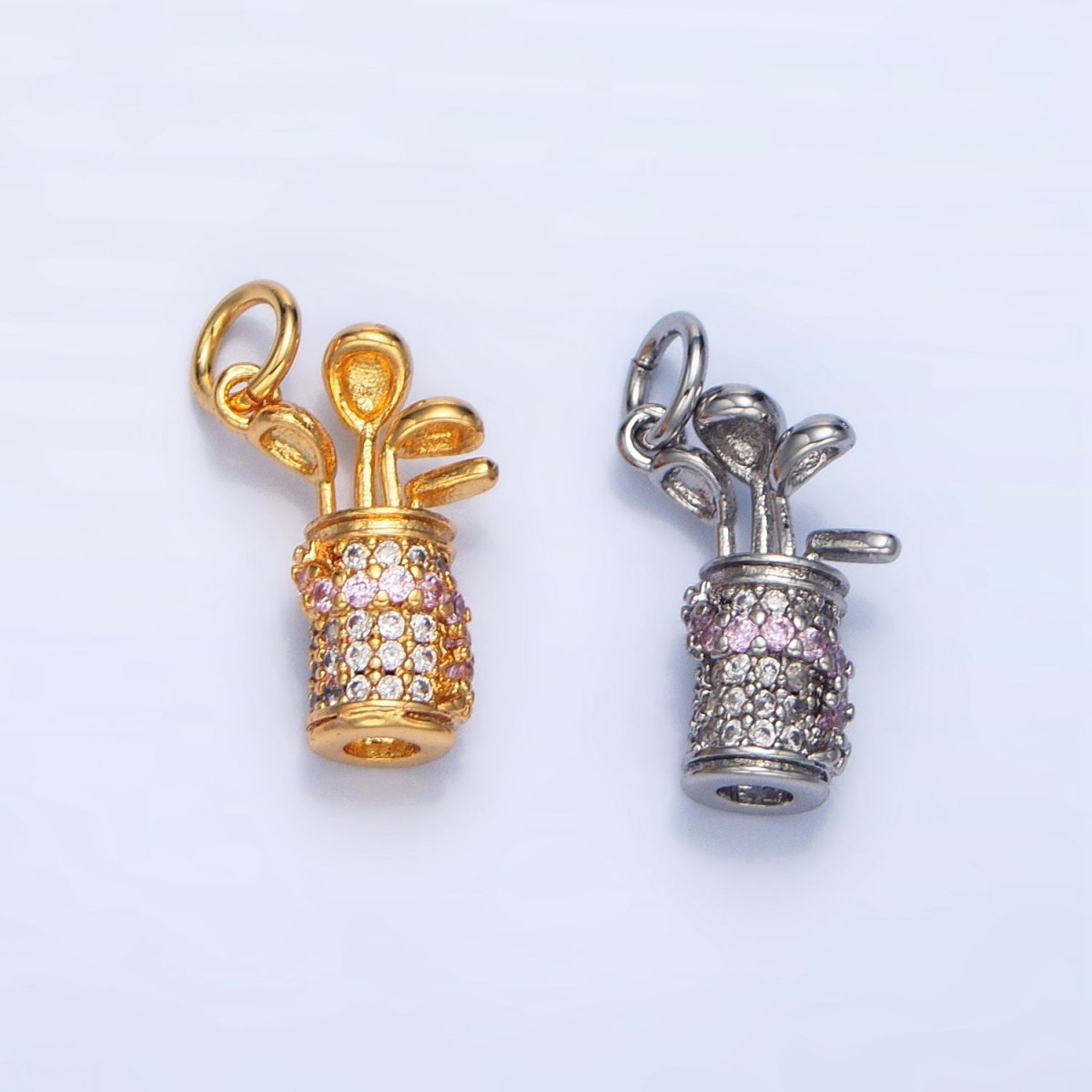 24K Gold Filled 14.5mm Micro Paved CZ Golf Club Sports Charm in Gold &amp; Silver | E370