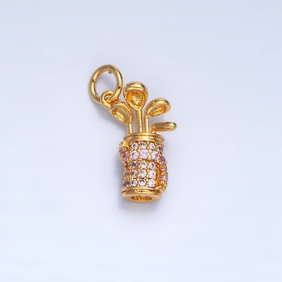 24K Gold Filled 14.5mm Micro Paved CZ Golf Club Sports Charm in Gold &amp; Silver | E370