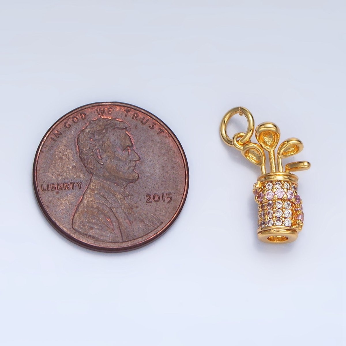 24K Gold Filled 14.5mm Micro Paved CZ Golf Club Sports Charm in Gold &amp; Silver | E370