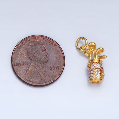 24K Gold Filled 14.5mm Micro Paved CZ Golf Club Sports Charm in Gold &amp; Silver | E370
