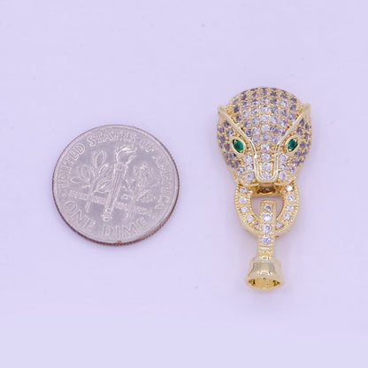 24K Gold Filled Micro Paved CZ Green Eyed Leopard Panther Interlock Buckle Closure Clasps L-848