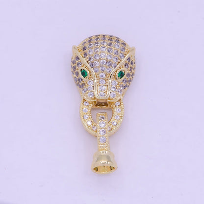 24K Gold Filled Micro Paved CZ Green Eyed Leopard Panther Interlock Buckle Closure Clasps L-848