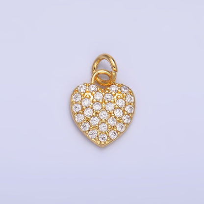 24K Gold Filled 10mm Micro Paved CZ Heart Mini Charm in Gold &amp; Silver | W831