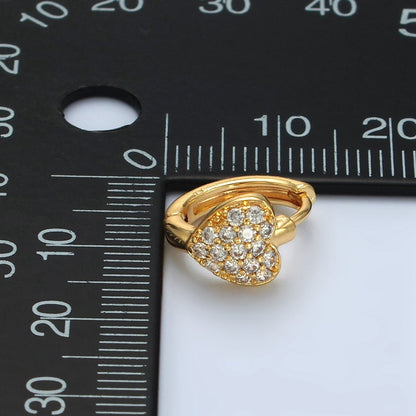 24K Gold Filled Micro Paved CZ Heart Huggie Earrings | T100