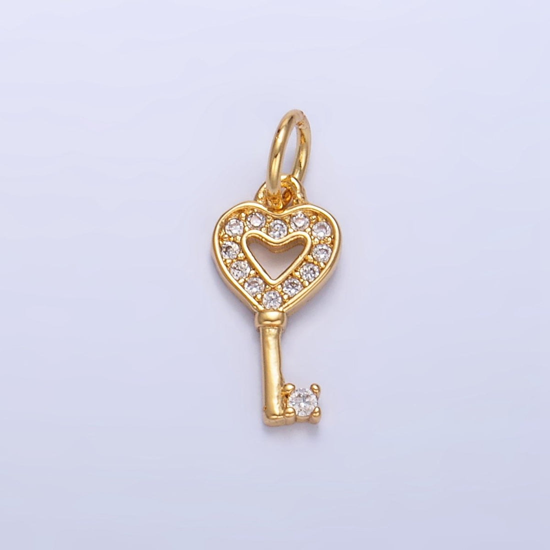 24K Gold Filled Micro Paved CZ Heart Key Lock Charm | W048