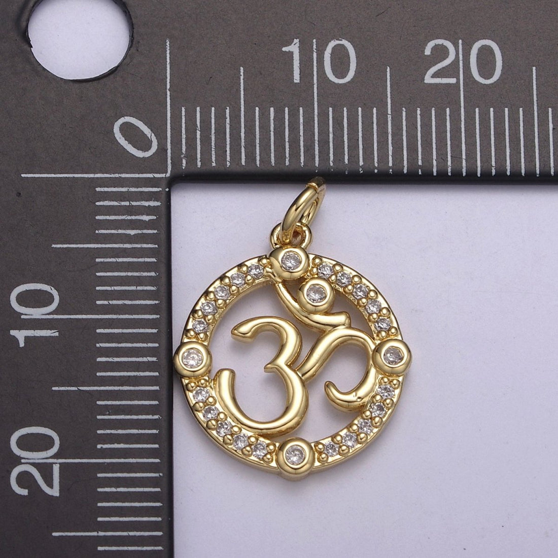 24K Gold Filled Micro Paved CZ Hindu Om Symbol Round Charm N-248