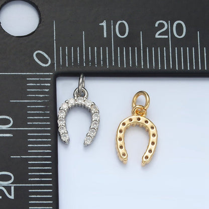 24K Gold Filled 10.5mm Micro Paved CZ Horseshoe Mini Charm in Gold &amp; Silver | X591