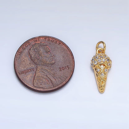 24K Gold Filled Micro Paved CZ Ice Cream Dessert Charm | X598