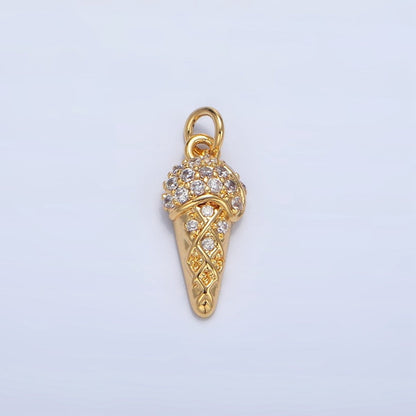 24K Gold Filled Micro Paved CZ Ice Cream Dessert Charm | X598