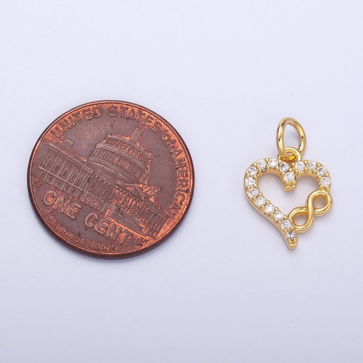 24K Gold Filled Micro Paved CZ Infinite Heart Charm in Gold &amp; Silver | N023