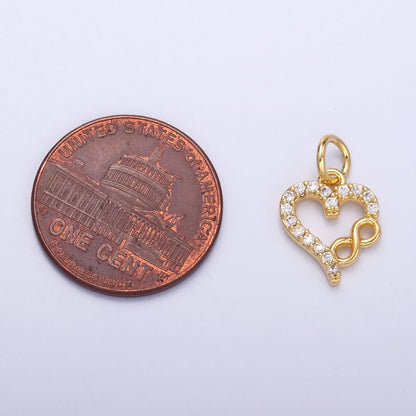 24K Gold Filled Micro Paved CZ Infinite Heart Charm in Gold &amp; Silver | N023