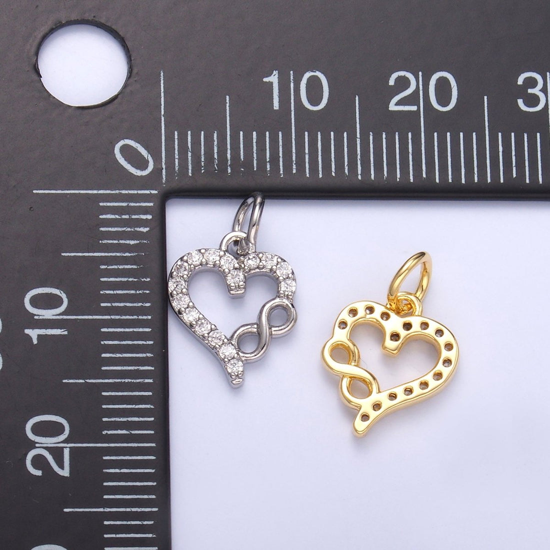 24K Gold Filled Micro Paved CZ Infinite Heart Charm in Gold &amp; Silver | N023
