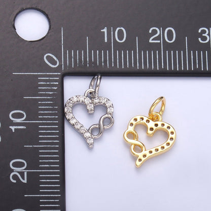 24K Gold Filled Micro Paved CZ Infinite Heart Charm in Gold &amp; Silver | N023
