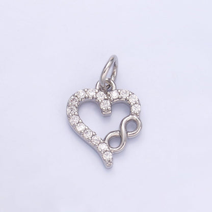 24K Gold Filled Micro Paved CZ Infinite Heart Charm in Gold &amp; Silver | N023