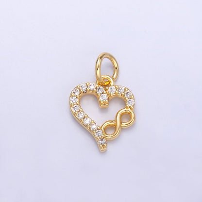 24K Gold Filled Micro Paved CZ Infinite Heart Charm in Gold &amp; Silver | N023