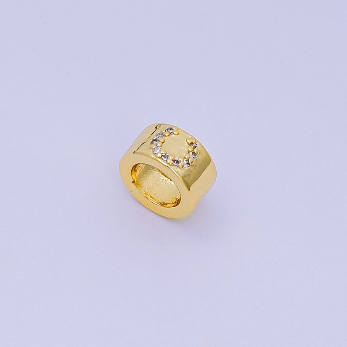 24K Gold Filled Micro Paved CZ Initial Letter Alphabet Rondelle 9mm Bead Spacer | AF-053 - AF-065