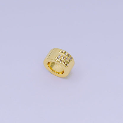 24K Gold Filled Micro Paved CZ Initial Letter Alphabet Rondelle 9mm Bead Spacer | AF-053 - AF-065