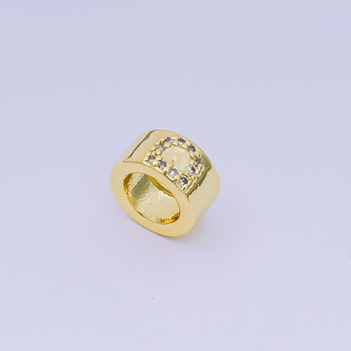 24K Gold Filled Micro Paved CZ Initial Letter Alphabet Rondelle 9mm Bead Spacer | AF-053 - AF-065