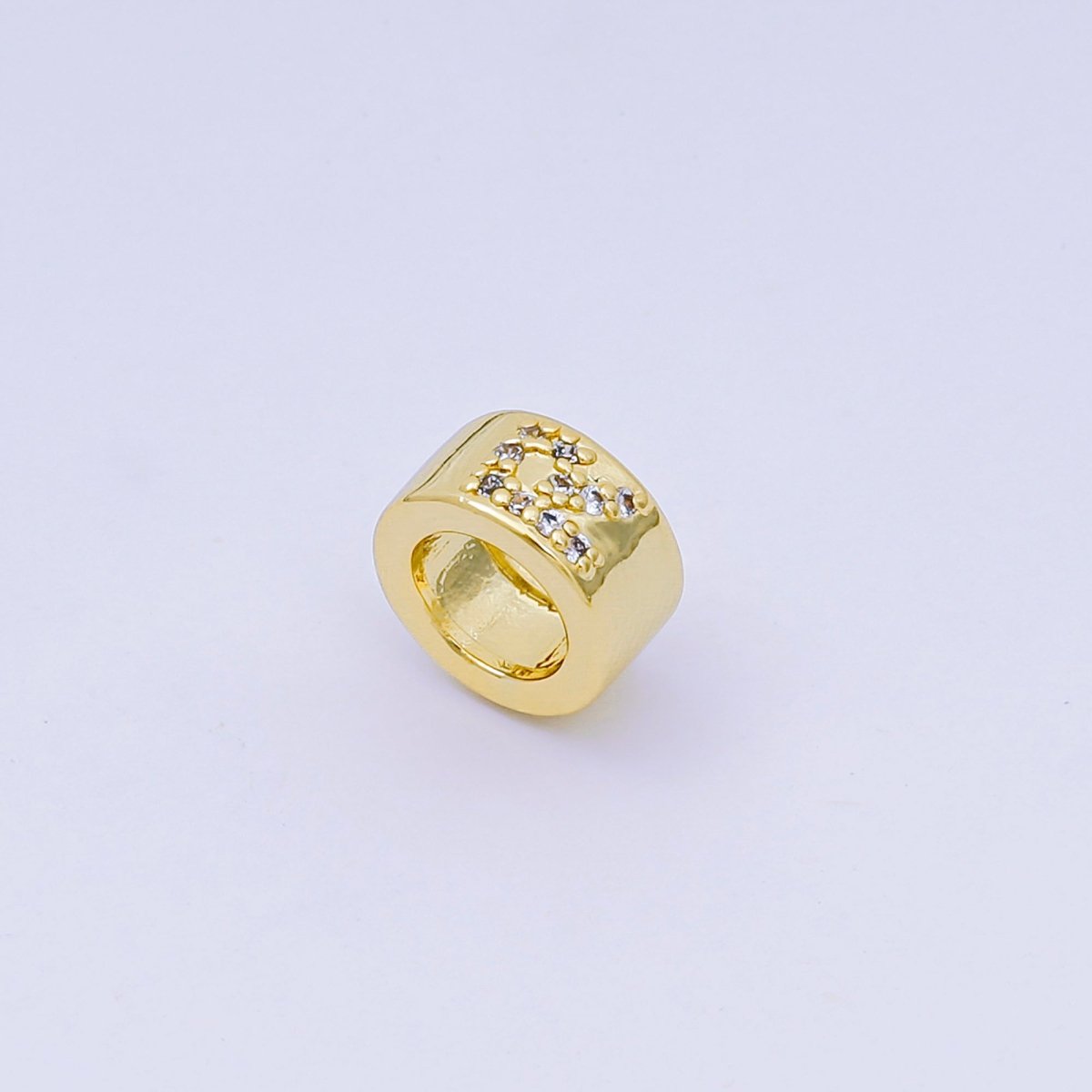 24K Gold Filled Micro Paved CZ Initial Letter Alphabet Rondelle 9mm Bead Spacer | AF-053 - AF-065