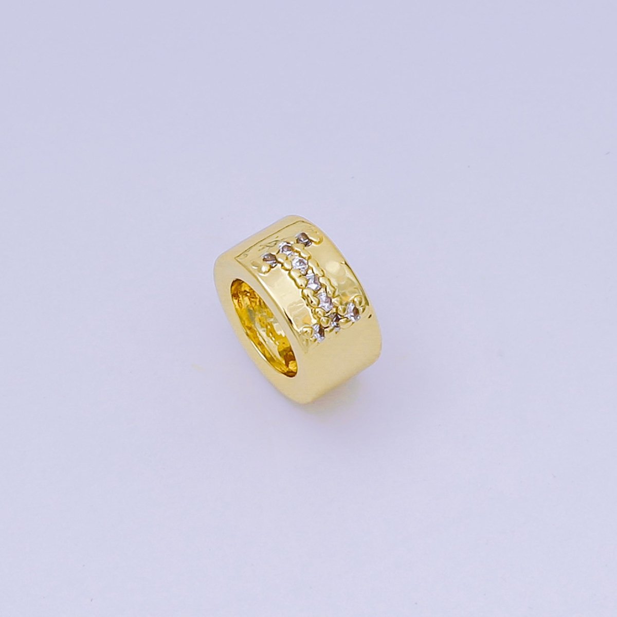 24K Gold Filled Micro Paved CZ Initial Letter Alphabet Rondelle 9mm Bead Spacer | AF-053 - AF-065