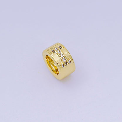 24K Gold Filled Micro Paved CZ Initial Letter Alphabet Rondelle 9mm Bead Spacer | AF-053 - AF-065