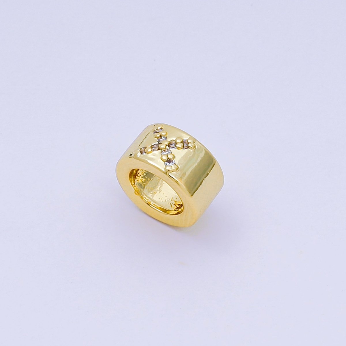 24K Gold Filled Micro Paved CZ Initial Letter Alphabet Rondelle 9mm Bead Spacer | AF-053 - AF-065