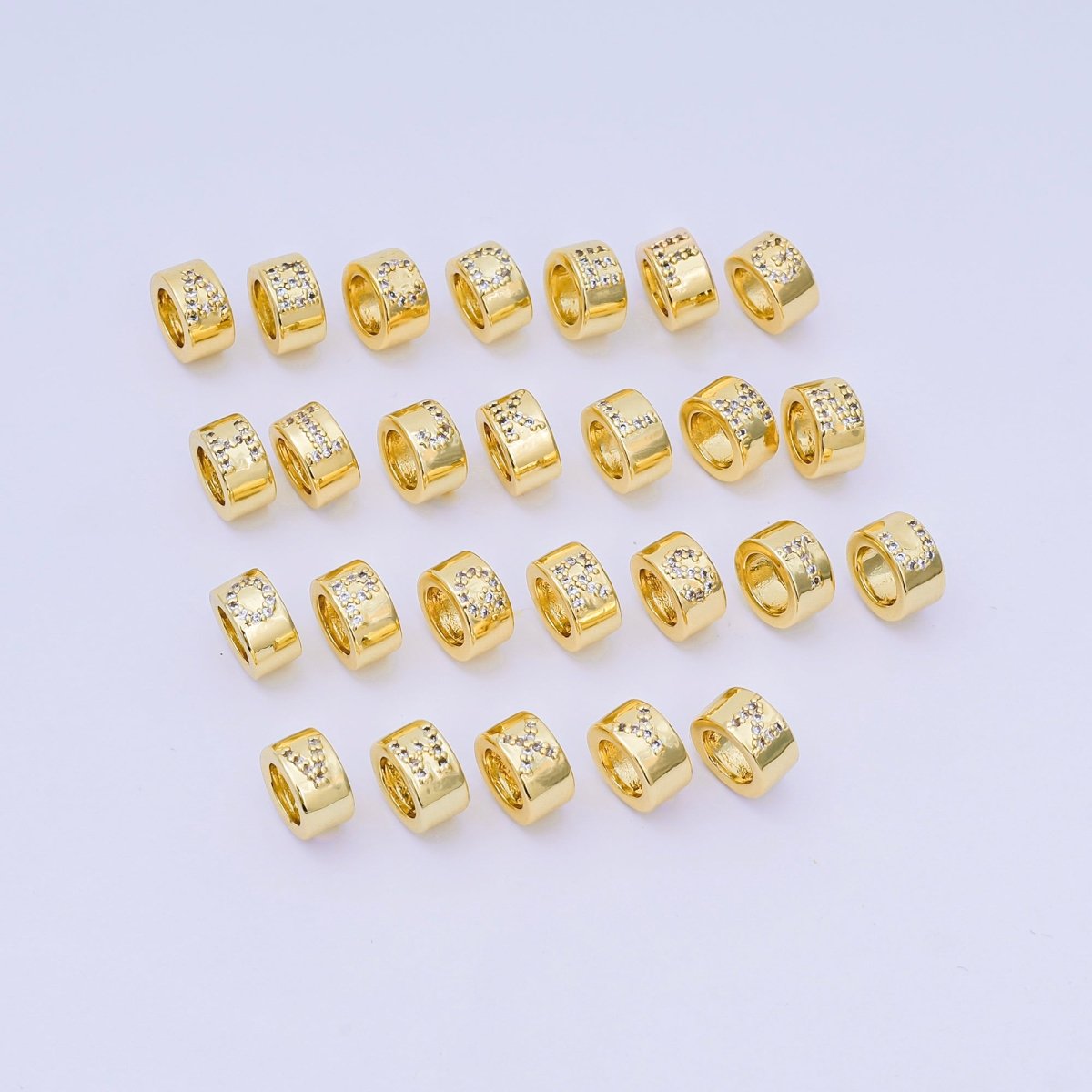 24K Gold Filled Micro Paved CZ Initial Letter Alphabet Rondelle 9mm Bead Spacer | AF-053 - AF-065