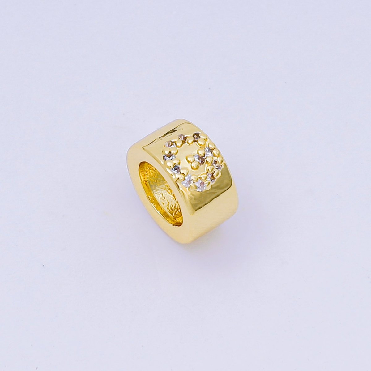 24K Gold Filled Micro Paved CZ Initial Letter Alphabet Rondelle 9mm Bead Spacer | AF-053 - AF-065