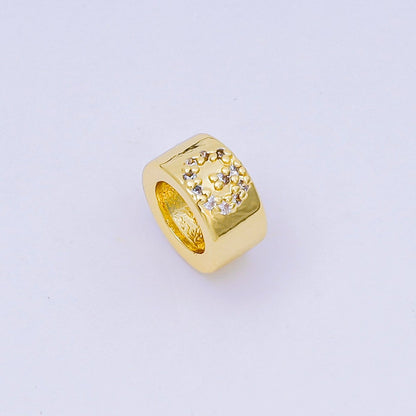 24K Gold Filled Micro Paved CZ Initial Letter Alphabet Rondelle 9mm Bead Spacer | AF-053 - AF-065